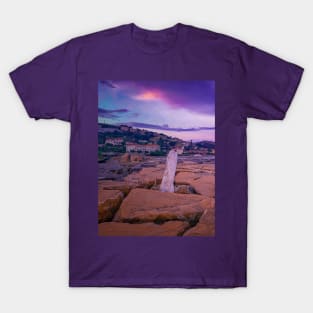 Summer Sunset Purple Sky Clouds Sea Rocks Italy T-Shirt